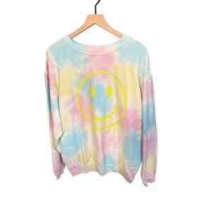 Chicka-D Oversized MediumTie-Dye Waffle Knit Long Sleeve Shirt W/ Smile Graphic